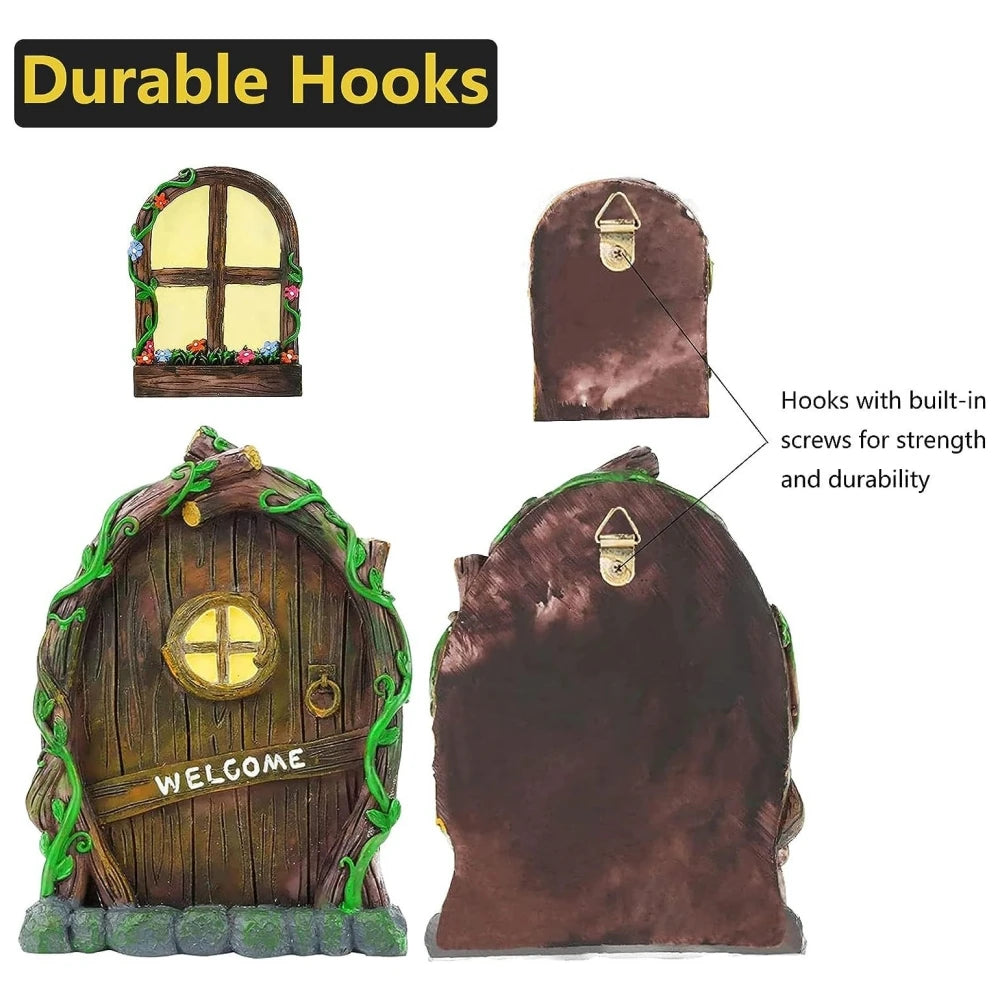Fairy Mushroom Fairy Door and Windows for Trees Glow in The Dark Yard Garden Sculpture Lawn Ornament Outdoor Decor Accessories