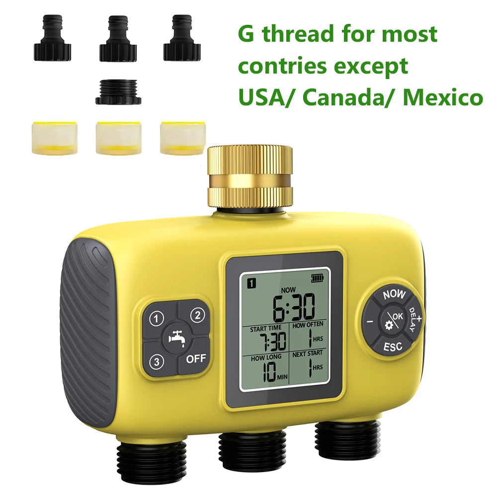 Insoma 3-Outlet Automatic Water Timer Garden Irrigation Watering System Independent Control Sprinkler Programmer Tools