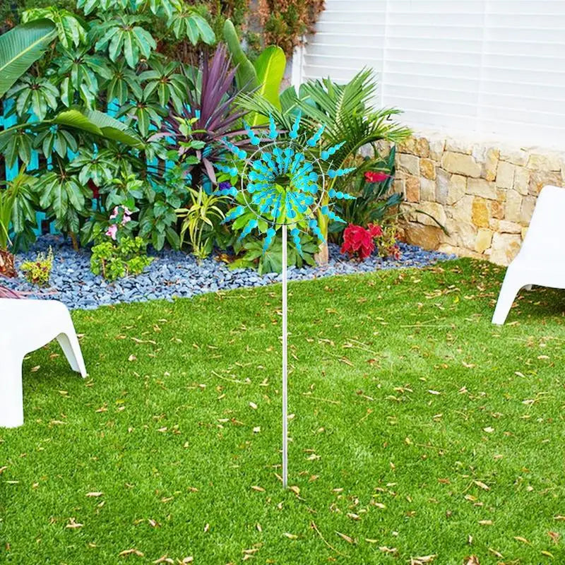 3D Wind Powered Wind Spinners Metal Wind Solar Spinners Garden Iron Windmill Ornaments For Yard And Garden Decor