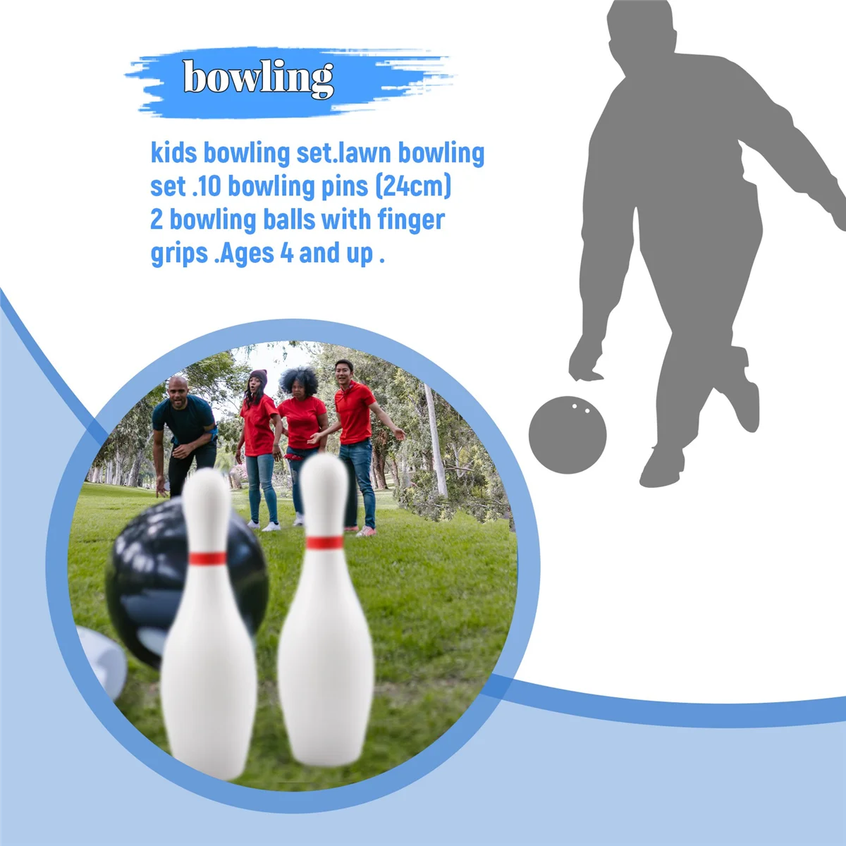 1 Set Bowling Set for Kids & Adults 2 Ball with 10 Pins for Family Kids and Adults Backyard Skittles