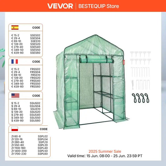 SucceBuy Walk-in Green House Greenhouse with Shelves High Strength PE Cover with Doors & Windows and Steel Frame for Planting