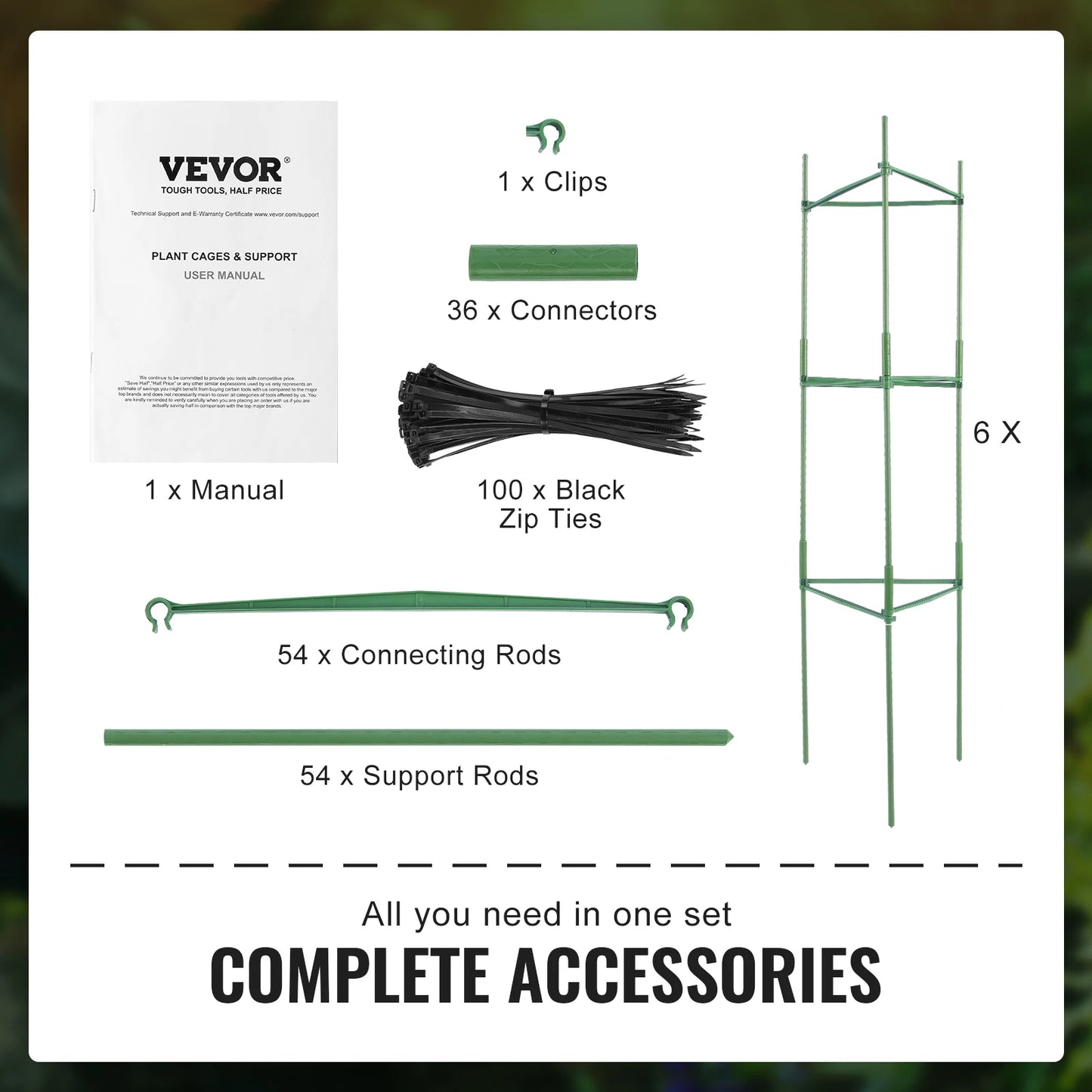 VEVOR 6 Packs Tomato Cages for Garden 48 in Trellis Plant Stakes Suppor for Raised Garden Bed Vegetables Flowers Climbing Plants