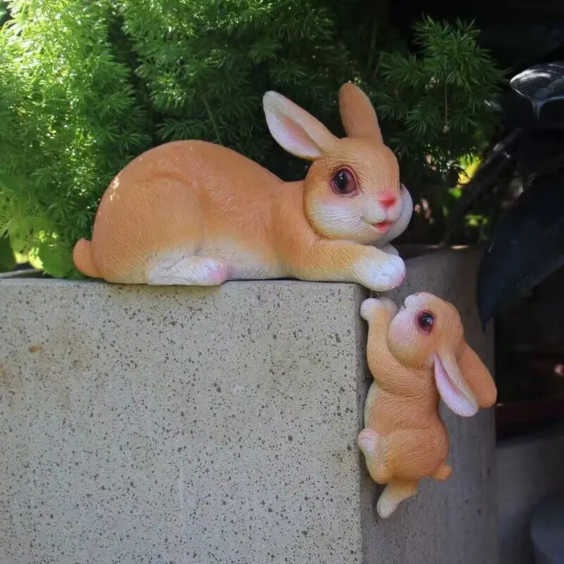 Double Rabbit Hanging Basket Flowerpot Wreath Mother And Child Rabbit Resin Crafts Outdoor Garden Yard Balcony Figurines Decor