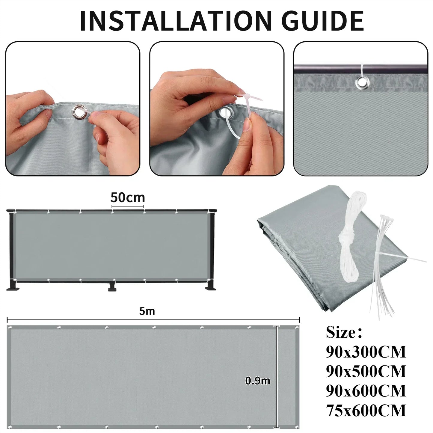 Balcony Privacy Screen Fence Cover UV Protection Weather-Resistant Shield for Deck Patio Backyard Outdoor Pool Porch Railing