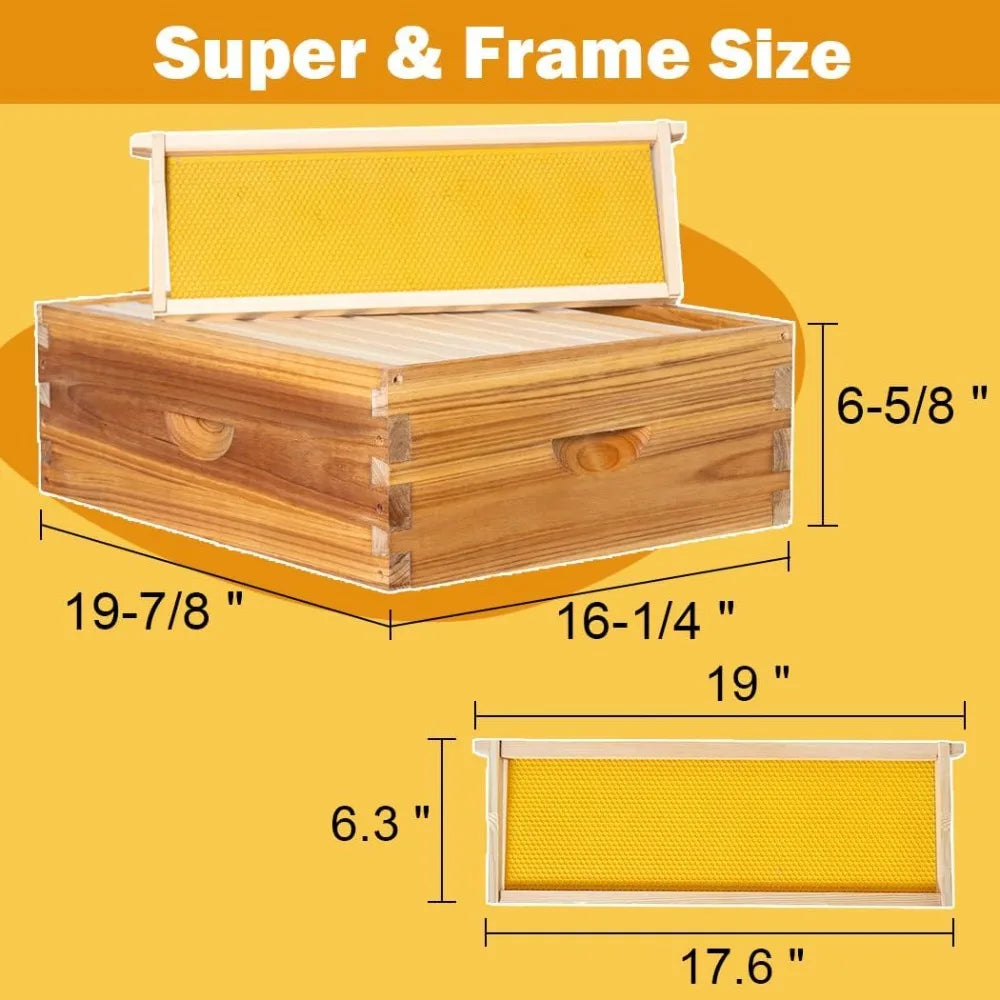 10 Frame Langstroth Beehive Kit Dipped in 100% Beeswax Bee Hives with 1 Deep Bee Box and 1 Medium Bee Hive Box with Frame