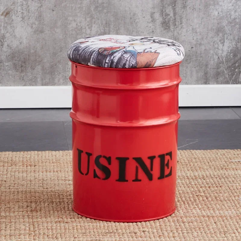 Paint Bucket Stool, Iron Art, Creative Storage Seat, Commercial Retro Low Stool, Bars, Shopping Malls Oil