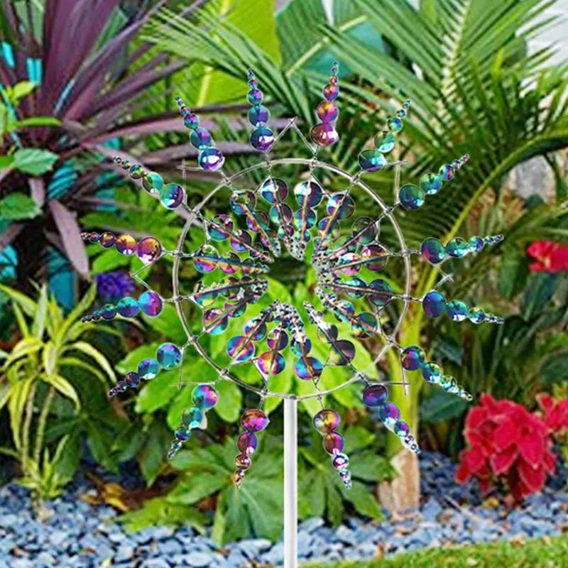 3D Wind Powered Wind Spinners Metal Wind Solar Spinners Garden Iron Windmill Ornaments For Yard And Garden Decor
