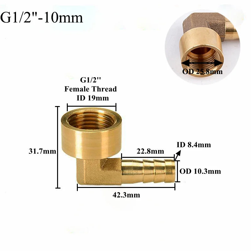 G1/2 Inch 8~25mm Brass Joint Copper Female Pagoda Elbow Connector Garden Irrigation Aquarium Pump Metal Barb Hose Fittings