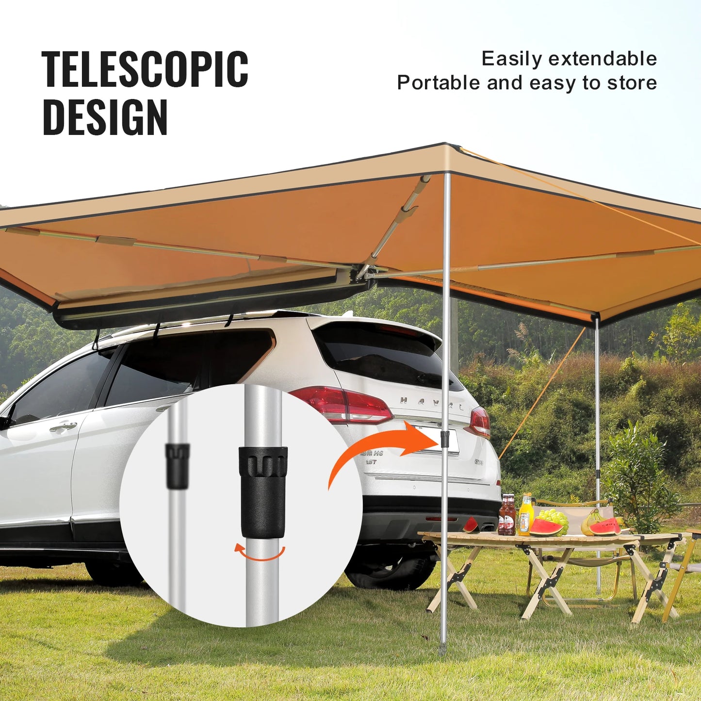 SucceBuy Vehicle Awning  Retractable Car Side Awning Car Awning with Waterproof Storage Bag  Suitable for Truck SUV Van Campers