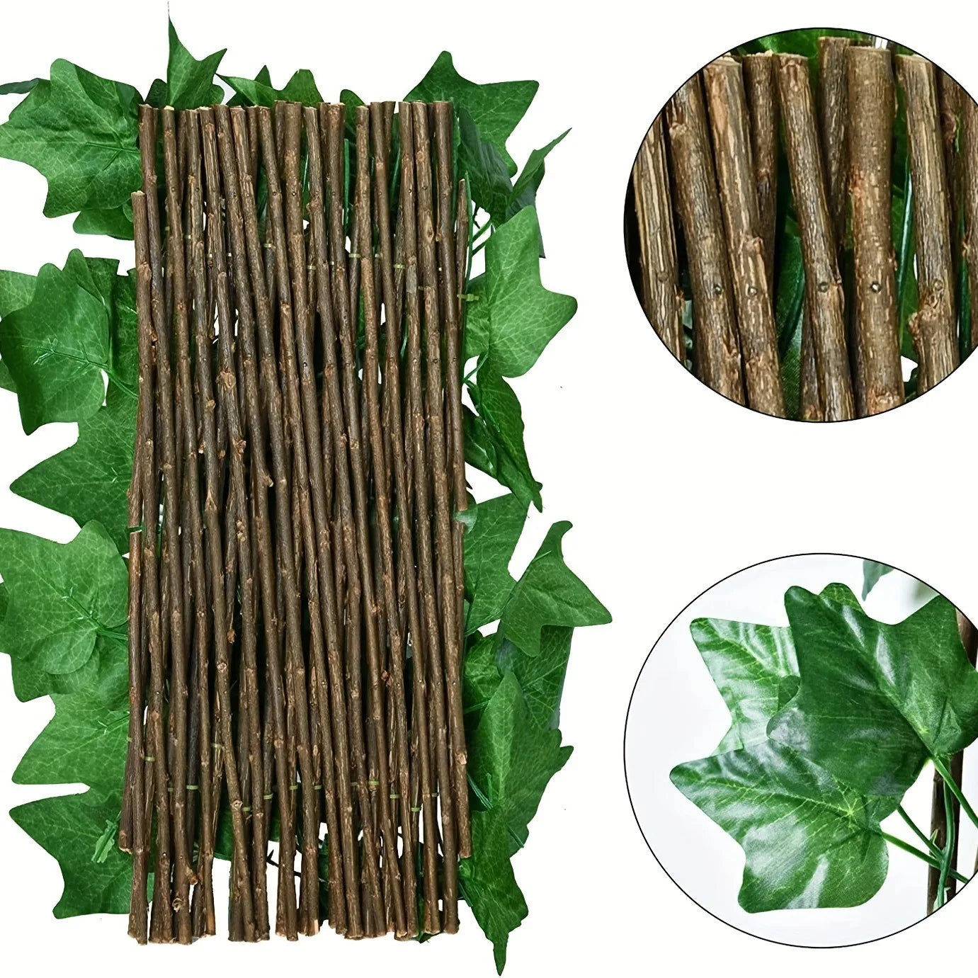 Simulation Fence Telescopic Fence Fake Flowers Green Leaves Artificial Faux Ivy Leaves Wooden Fence for Garden Decor Buildings