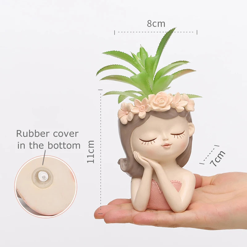 Cute Girl Flower Pot for Succulents, Decorative Planters Girls Portrait Garden Pots for Home Decor Desktop Ornament