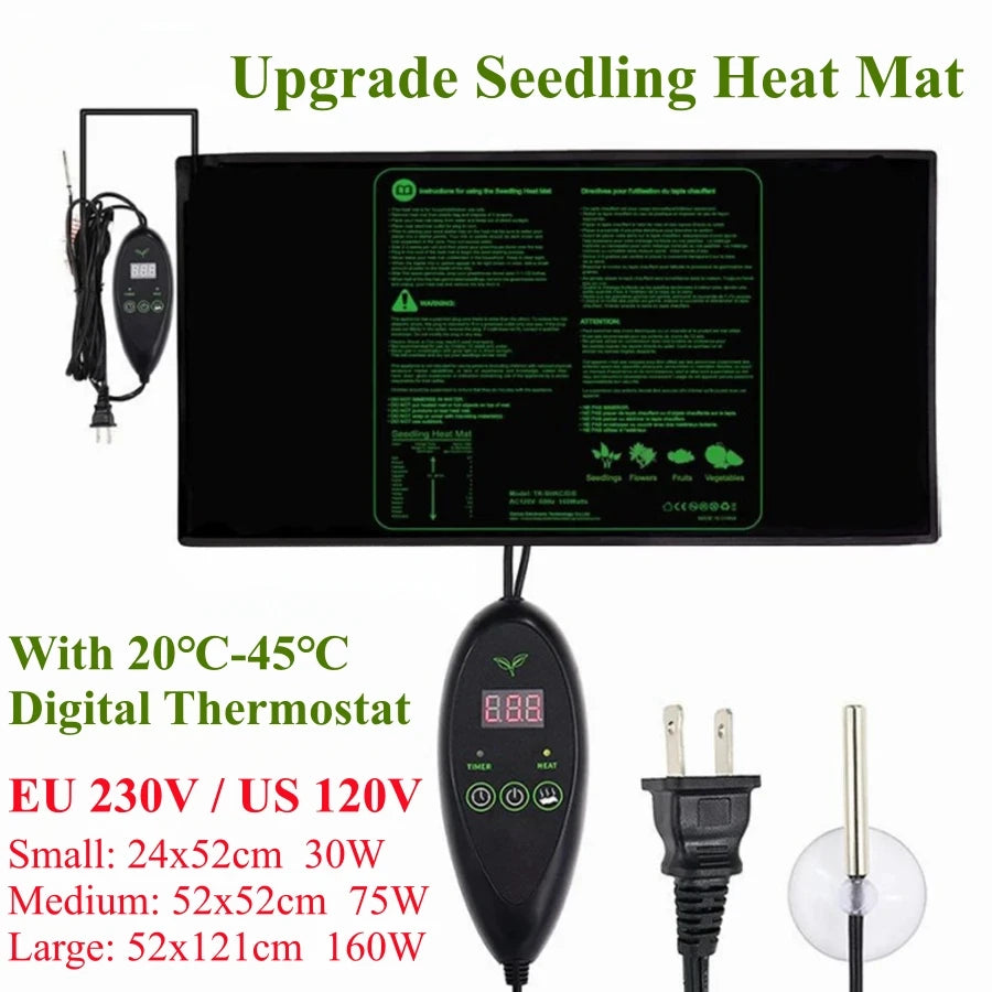 3 Sizes Upgrade Seedling Heat Mat Waterproof Heat Pad with 20℃-45℃ Digital Thermostat Controller Hydroponic Seedling Germination