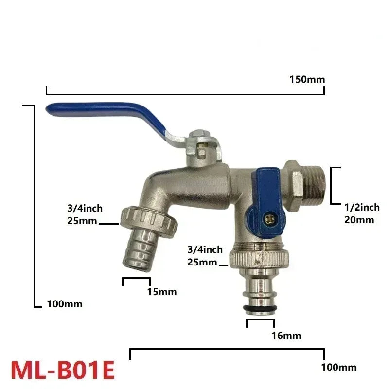 1/2'' 3/4'' Double Head Water Faucet Water Splitter Connector Coupling Adapter Valve Switch Garden Hose Irrigation Tap Joint