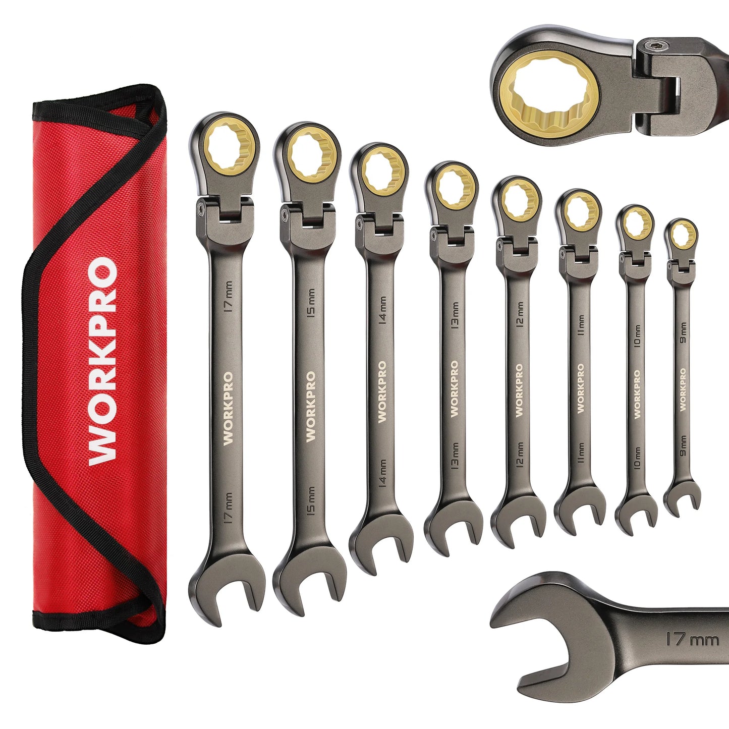 WORKPRO 8pcs Flex-Head Ratcheting Combination Wrench Set SAE 5/16-3/4