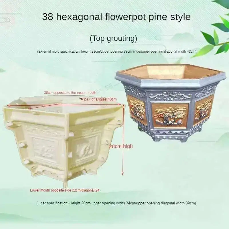 Hexagonal Cement Flowerpot Mold Home Garden Balcony Bonsai Pot Template Concrete Cast-in-place Homemade Plastic Flowerpot Mold