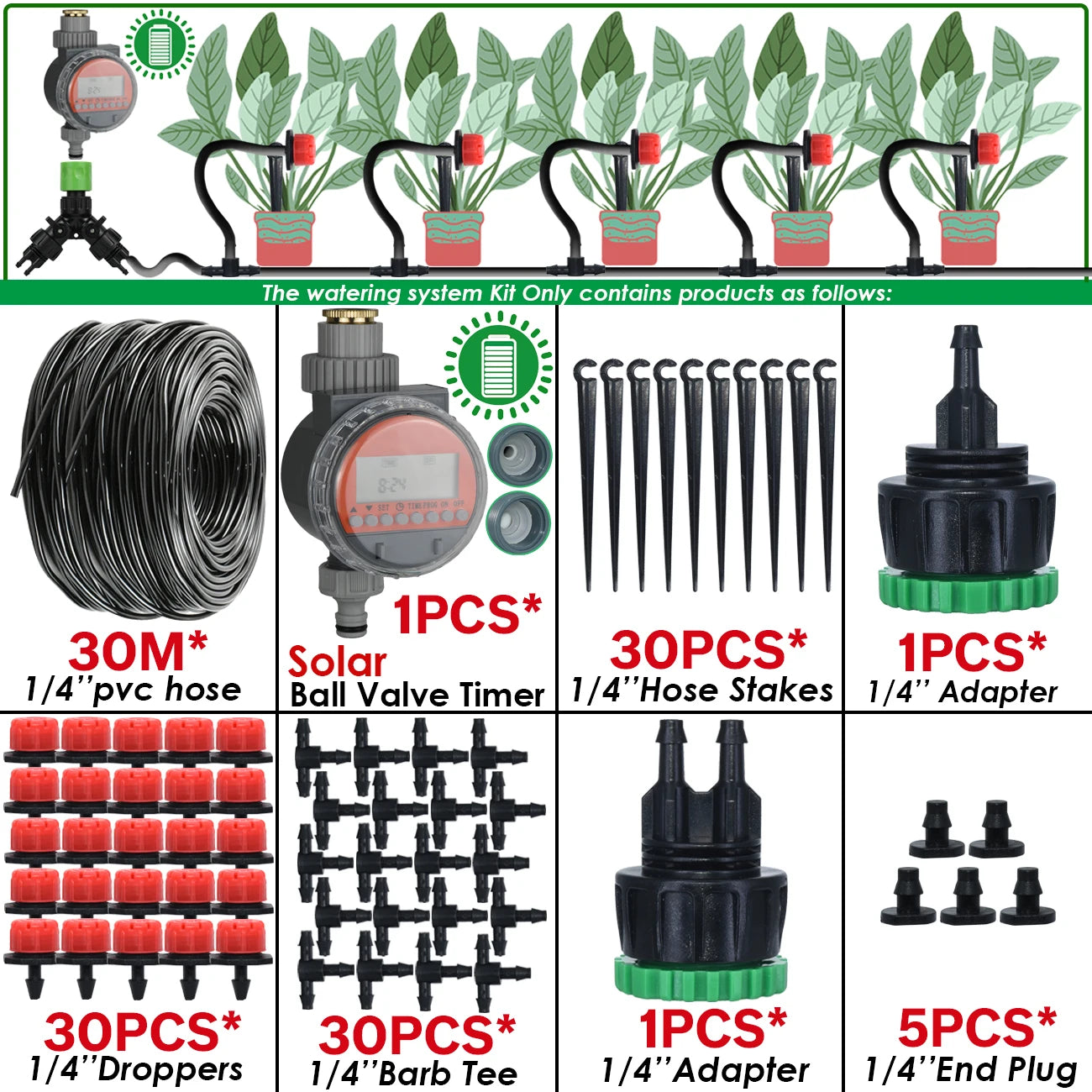 KESLA Greenhouse 5-50M Drip Irrigation System Automatic Watering Garden Hose DIY Micro Drip Watering Kits w/ Adjustable Drippers