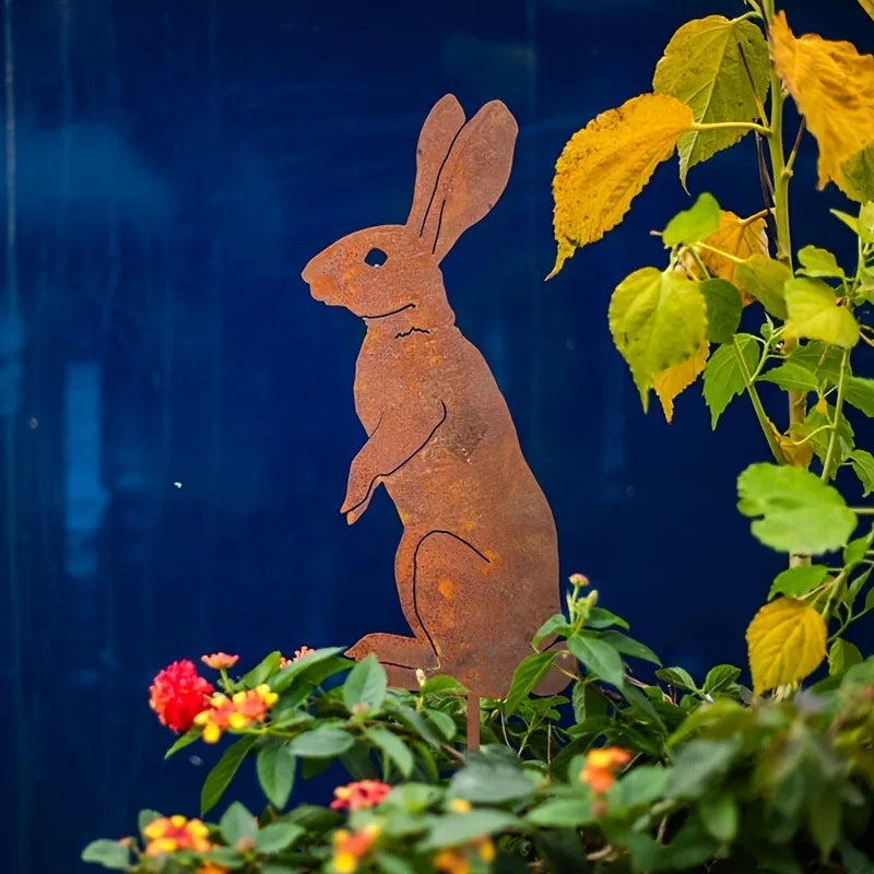 Rustic Metal Rabbit Garden Stake - Rusty Bunny Silhouette, Outdoor Yard Art for Farmhouse Decor, Perfect for Christmas, Easter