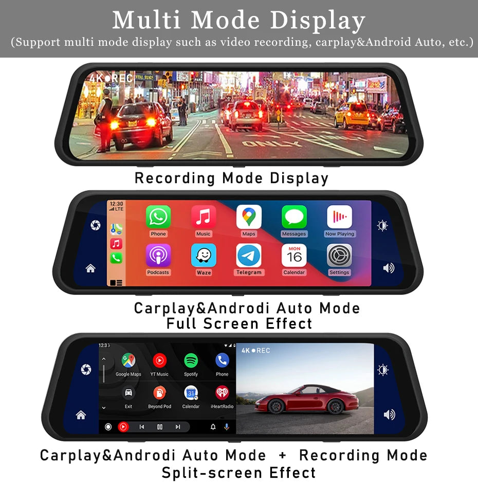 UHD 4K 3840*2160P Car Dvr Carplay Android Auto GPS 5G WIFI AUX Dash Ca