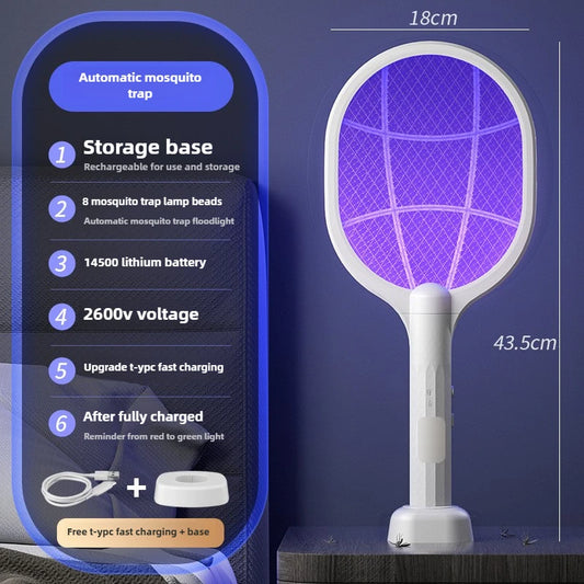 Electric Mosquito Swatter & Repellent Lamp -USB Rechargeable+Base,Refillable Sticks,2-in-1 Indoor Outdoor Insect Killer Device
