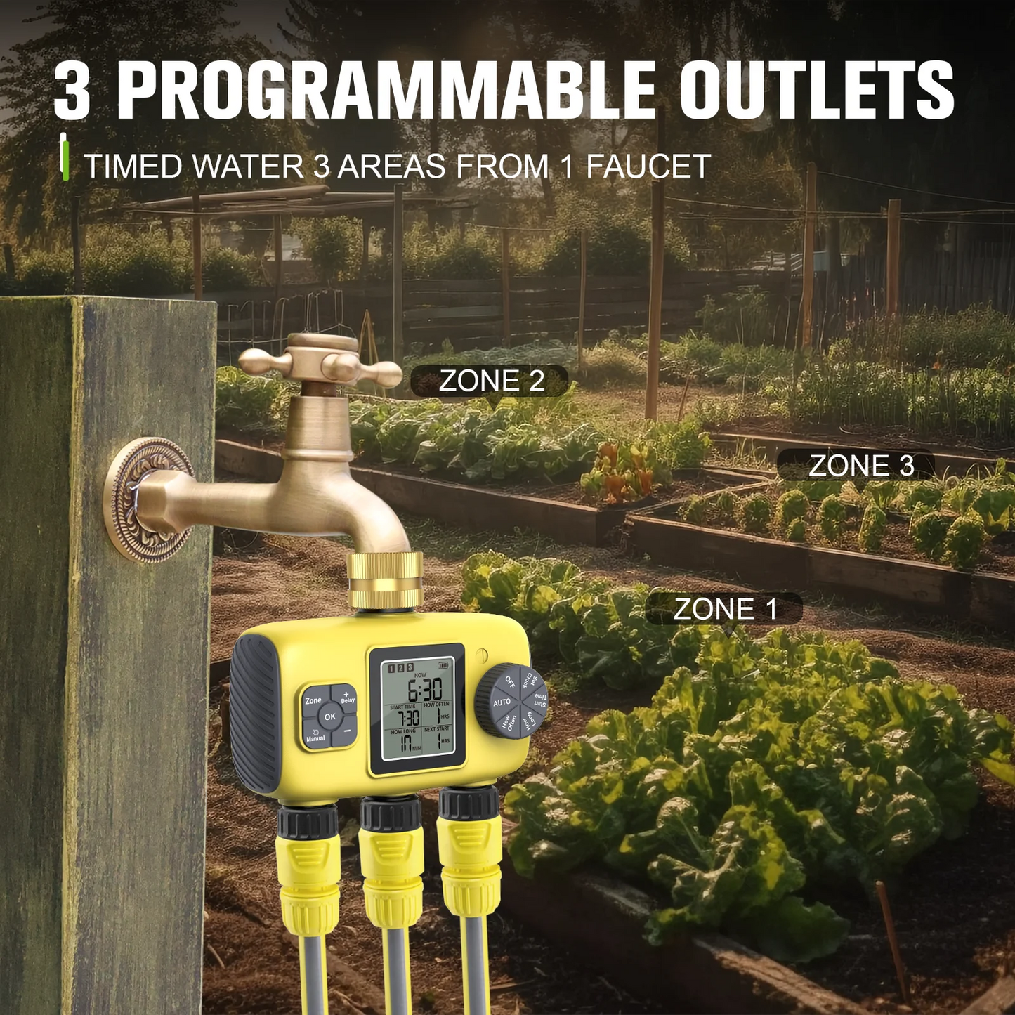 Insoma 3-Outlet Automatic Water Timer Garden Irrigation Watering System Independent Control Sprinkler Programmer Tools