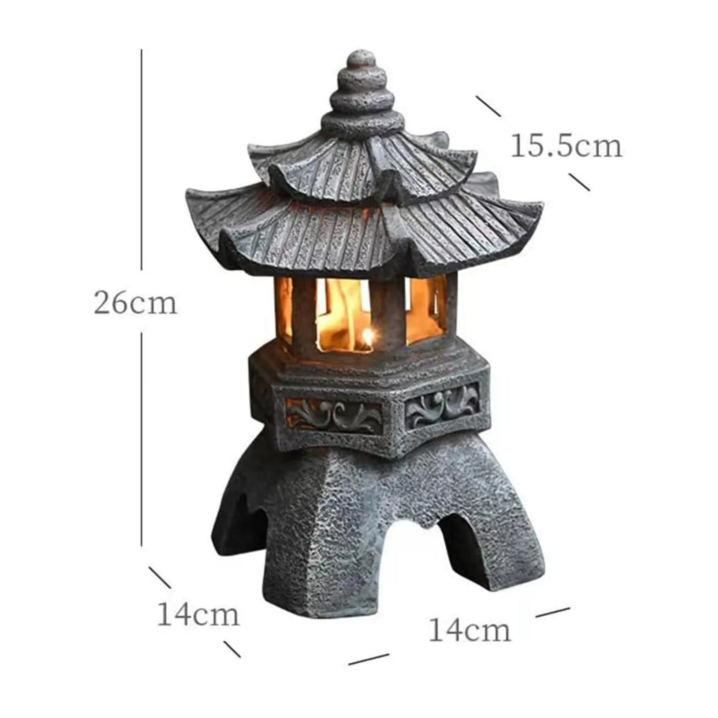 Pagoda Statues Outdoor Solar Powered Statue Japanese Garden Decor Outdoor Zen Garden Lantern Flickering LED Garden Light