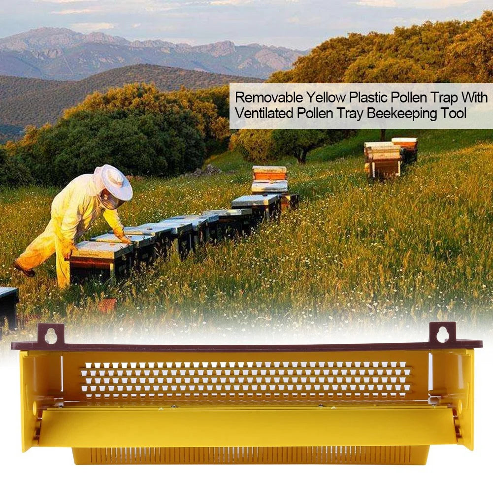 Beekeeping Tool Pollen Trap Pollen Collector Removable Yellow Plastic Pollen Trap With Ventilated Pollen Tray Beekeeping Tool