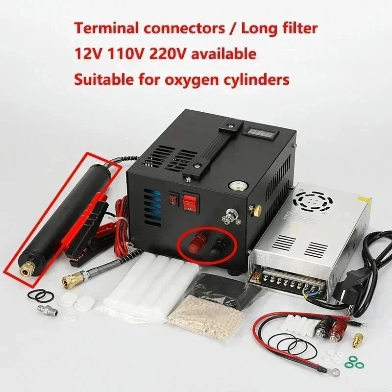 12V 110V 220V PCP Pump Refilling Air Compressor 300bar 4500Psi 30Mpa For Hunting Diving Air Car Pump Compressor Motorcycle Tyre