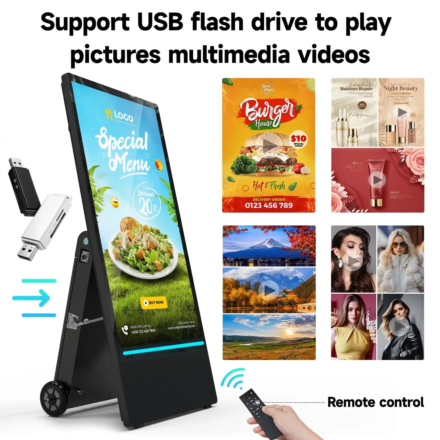 43" Rechargeable Outdoor Digital Signage Display - IP55 Waterproof Smart LCD Kiosk | AlluCanFind