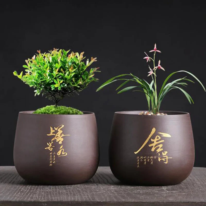 Chinese Style Purple Clay Flower Pot Orchid Plant Container Bonsai Vase Plant Pot with A Hole Home Garden Decor