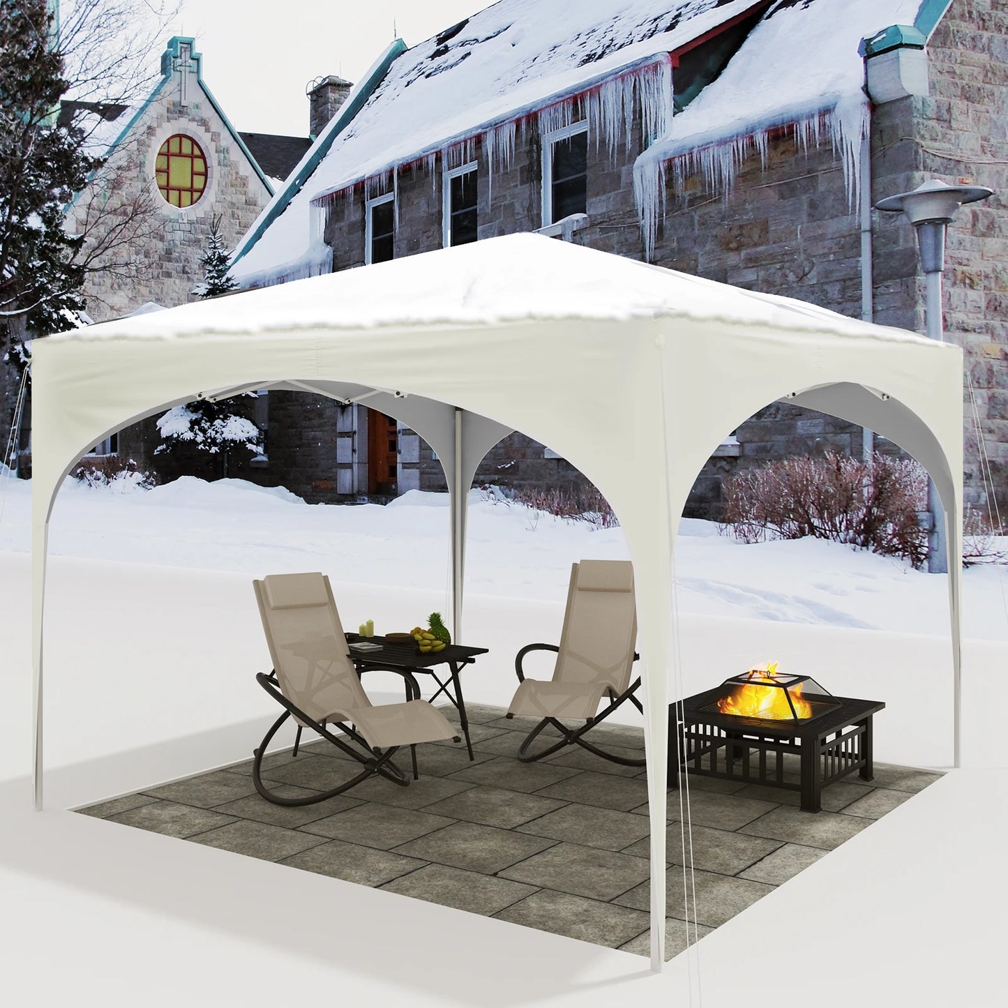 Waterproof Collapsible Canopy 3x3m Garden Gazebo Party Tent Pop-Up Pavilion with Semicircle Roof for Outdoor Market