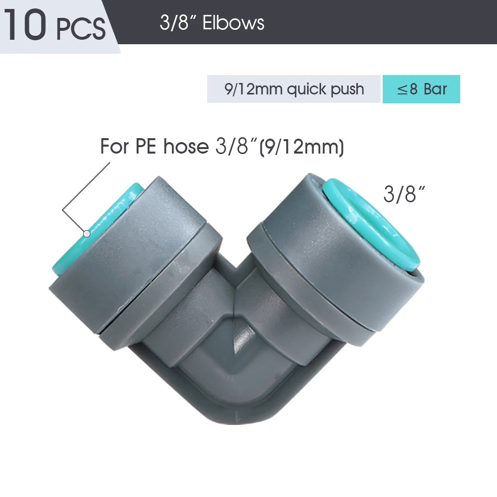 9/12MM PE Tubing Fittings 3/8'' PE Watering Hose Quick Connector for Garden Tubing Joints Tee Straight Elbow Valve Plug Stakes
