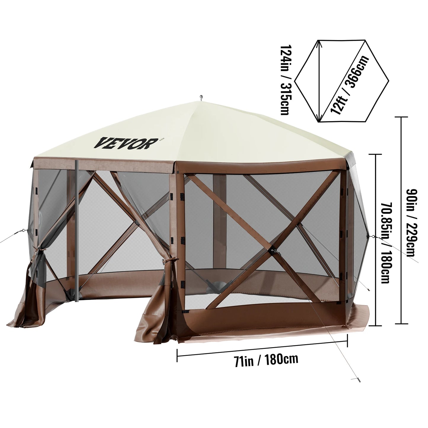 SucceBuy Pop-up Camping Gazebo Camping Canopy Shelter 6 Sided 12' x 12' / 10' x 10' Sun Shade Tents & Canopies Camping & Hiking