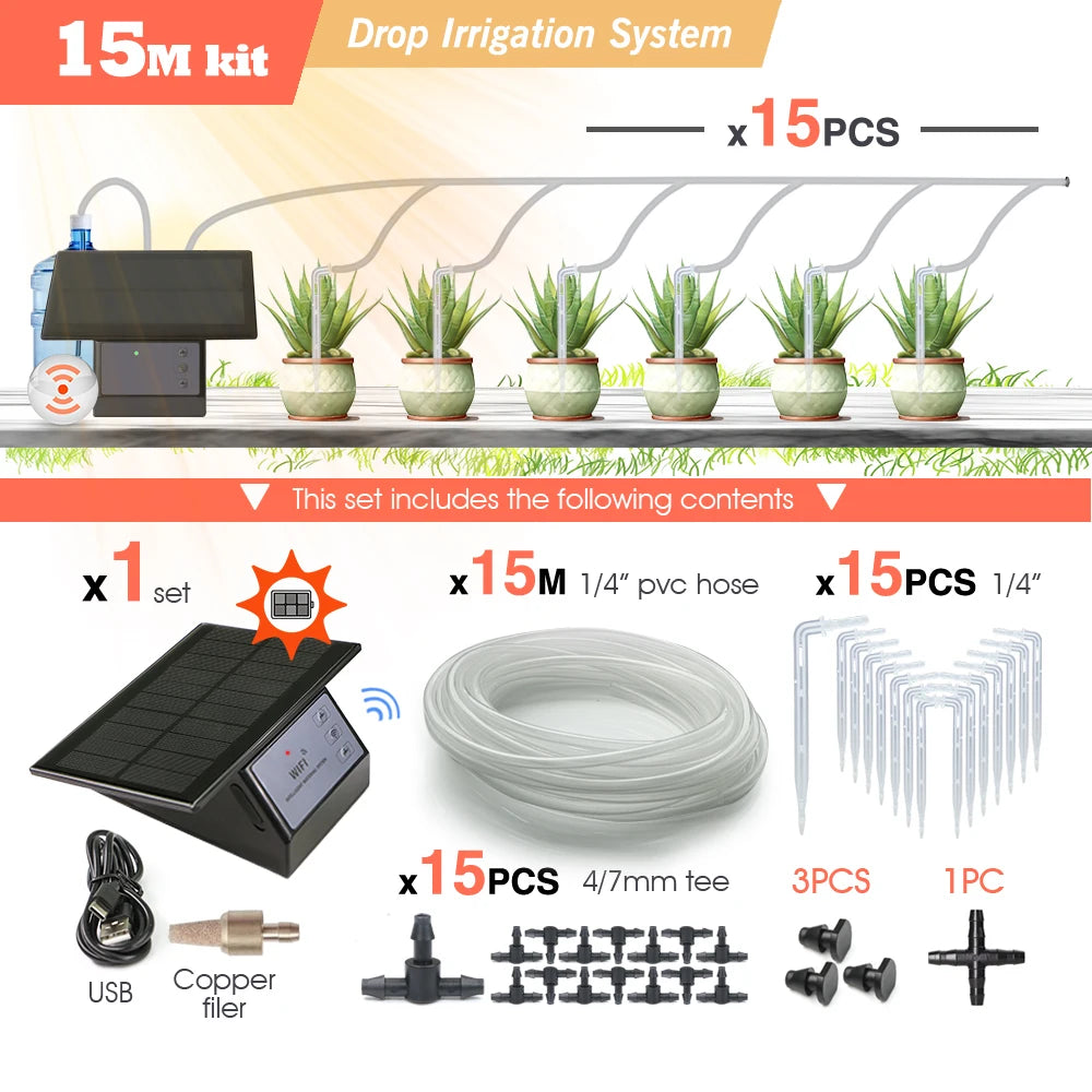 Tuya Wifi-compatibility Solar Power Timer Smart Drip Irrigation System Remote Control Watering Kit for Garden Balcony Plants Pot