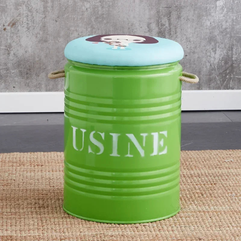 Paint Bucket Stool, Iron Art, Creative Storage Seat, Commercial Retro Low Stool, Bars, Shopping Malls Oil