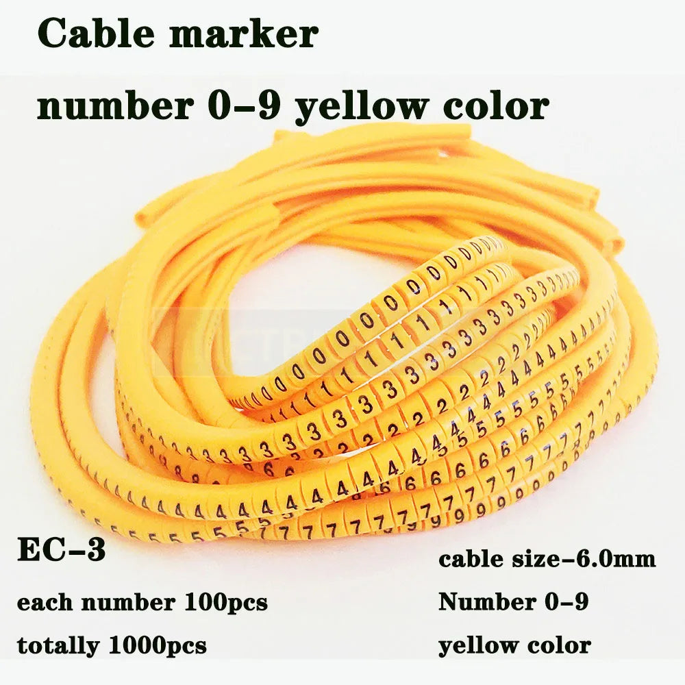 Cable Marker Wire Label EC-0 EC-1 1000pcs Mark Number 0 to 9 Cable Management Colored Wire Protection PVC Wire organizer Sleeves