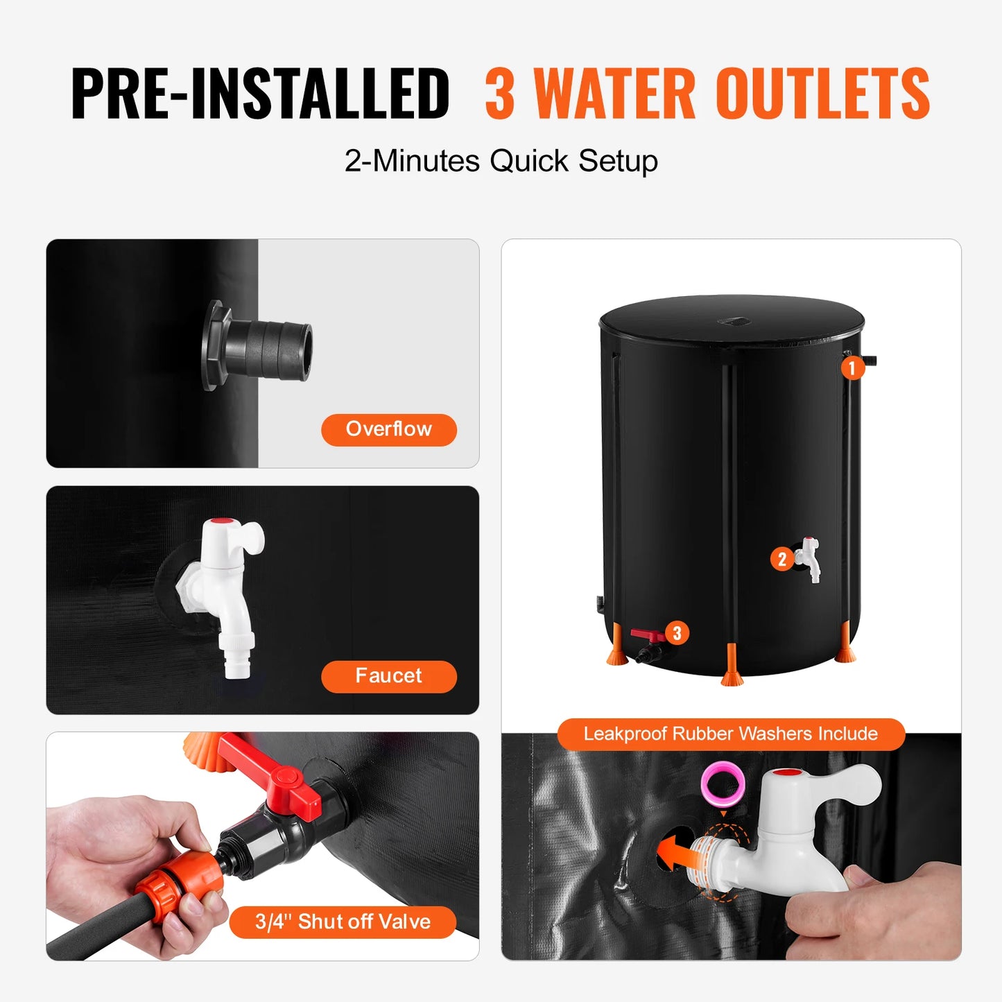 SucceBuy Collapsible Rain Barrel Portable Rain Water Collection Barrel PVC Rainwater Collection System with Spigots&Overflow Kit