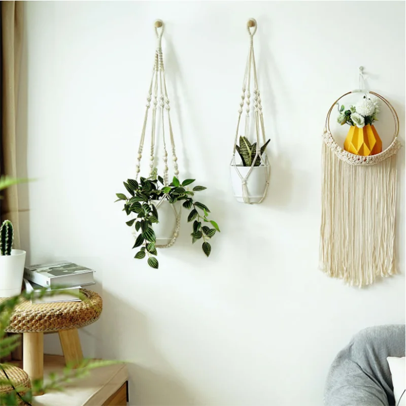 Handmade Macrame Plant Hanger Basket Flower Pot Balcony Hanging Decoration Knotted Lifting Rope Bohemian Style Home Garden Decor