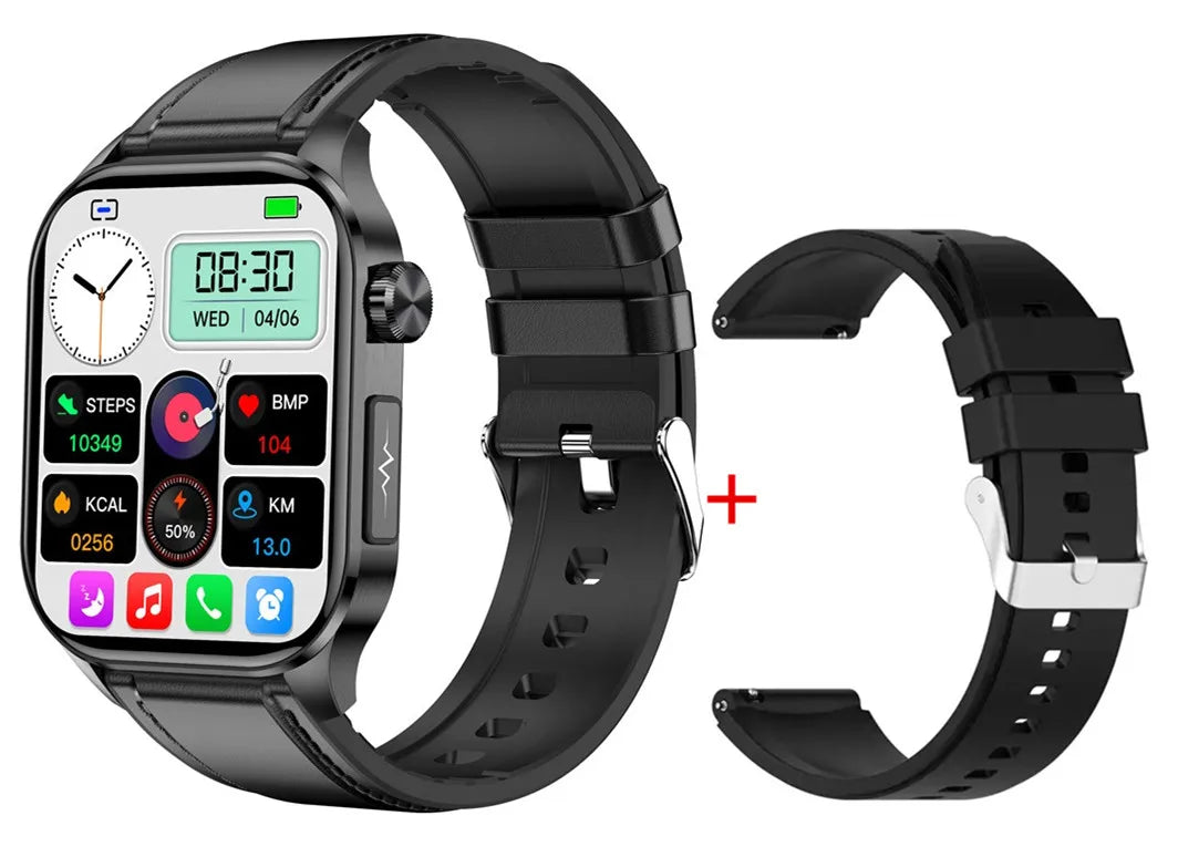 ET580 Smart Watch Men 2.04inch AMOLED Large Screen Bluetooth Call ECG Blood Pressure Oxygen Health Monitor SOS Smartwatch