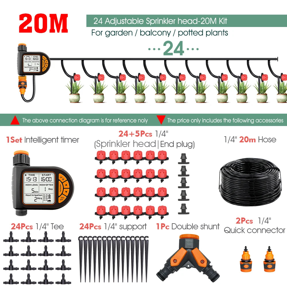 MUCIAKIE 20M Smart Garden Timer Irrigation Set IPX5 Waterproof LCD Automatic Watering Controller Set With Rain Sensor for Farms