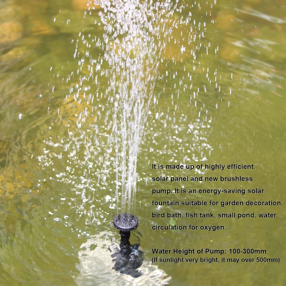 1.5W Solar Fountain Pump with 6 Nozzles Mini Fountain Pool Pond Waterfall for Outdoor Bird Bath Pond Garden Decor Floating Lotus