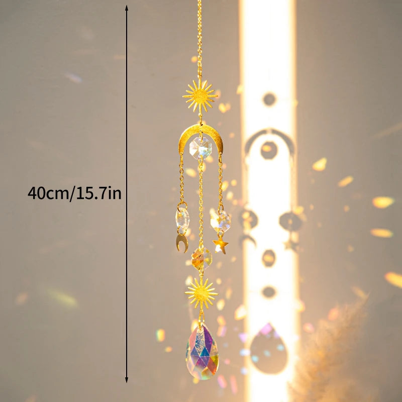 Brass Crystal Rainbow Crystal Hanging Pendants Suncatcher Moon Catcher Stained Glass Wind Chimes Home Garden Decor Kristalle