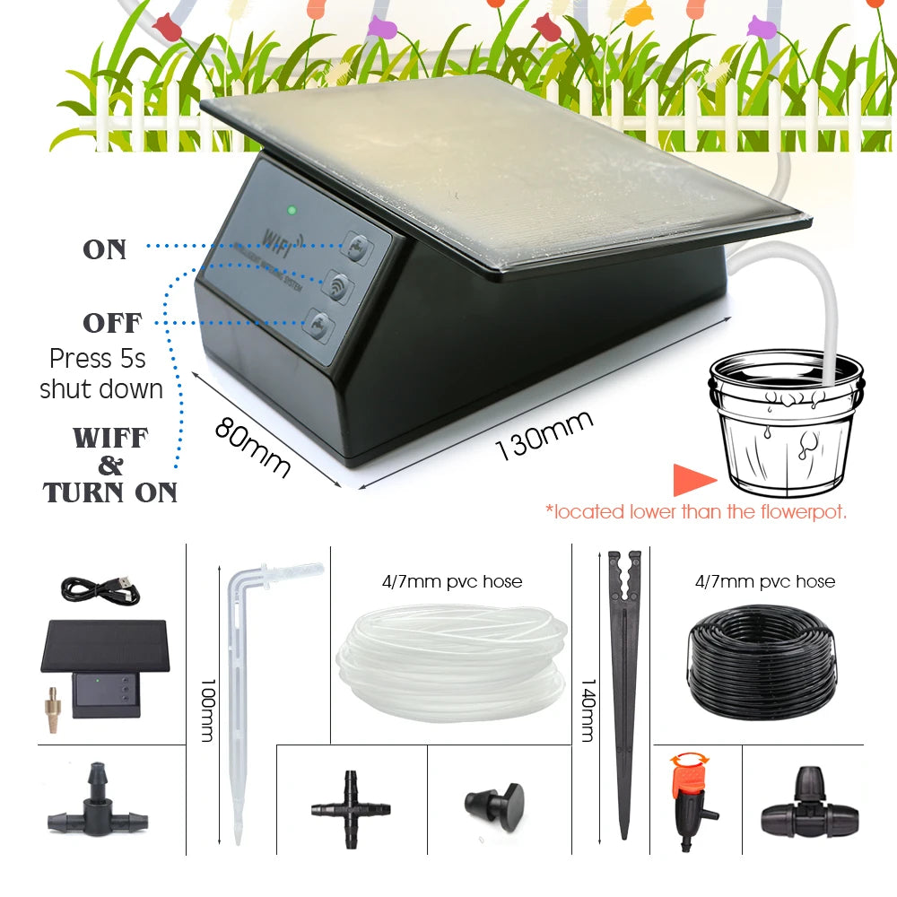 Tuya Wifi-compatibility Solar Power Timer Smart Drip Irrigation System Remote Control Watering Kit for Garden Balcony Plants Pot