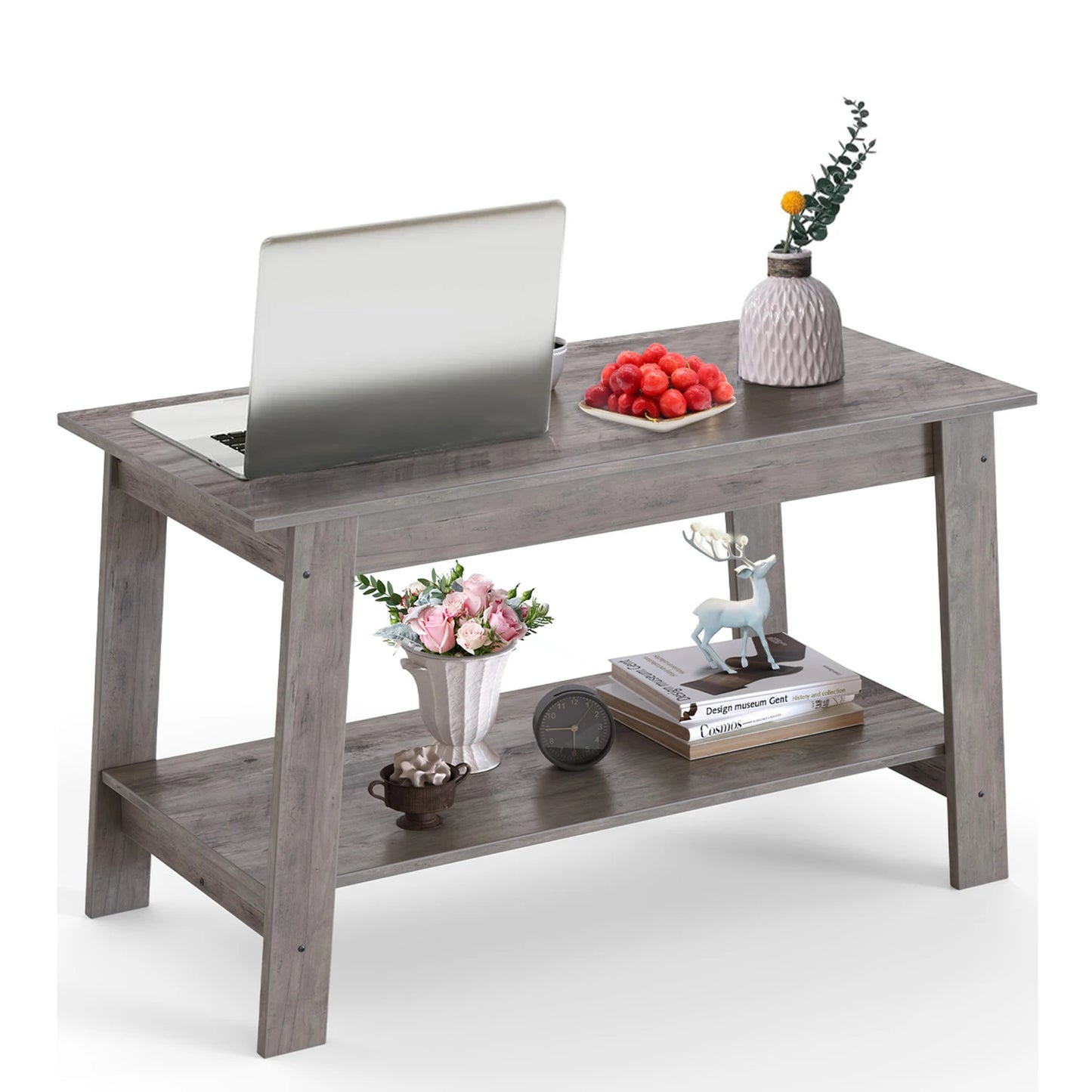 Rustic Farmhouse Wood Coffee Table with Storage Shelf, Rectangular Small Center Side Table for Living Room, Easy Assembly