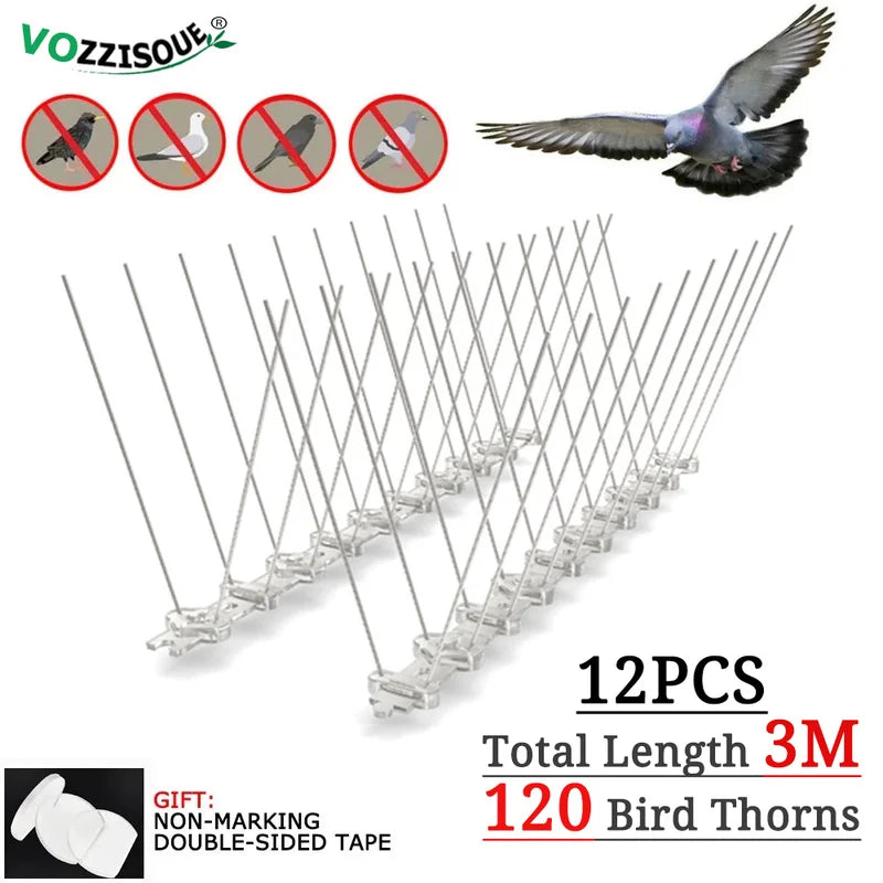 2-12PCS Balcony Anti-bird Pigeon Spikes and Bird Repeller Deterrent Anti Bird Repellent Stainless Steel Anti Bird Thorn Nail Kit