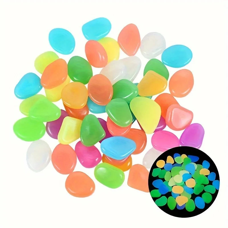1200pcs Luminous Garden Stones, Vibrant Glowing Plastic Stakes for Pathway, Space & Garden Decor, Metal Art Display Accessories