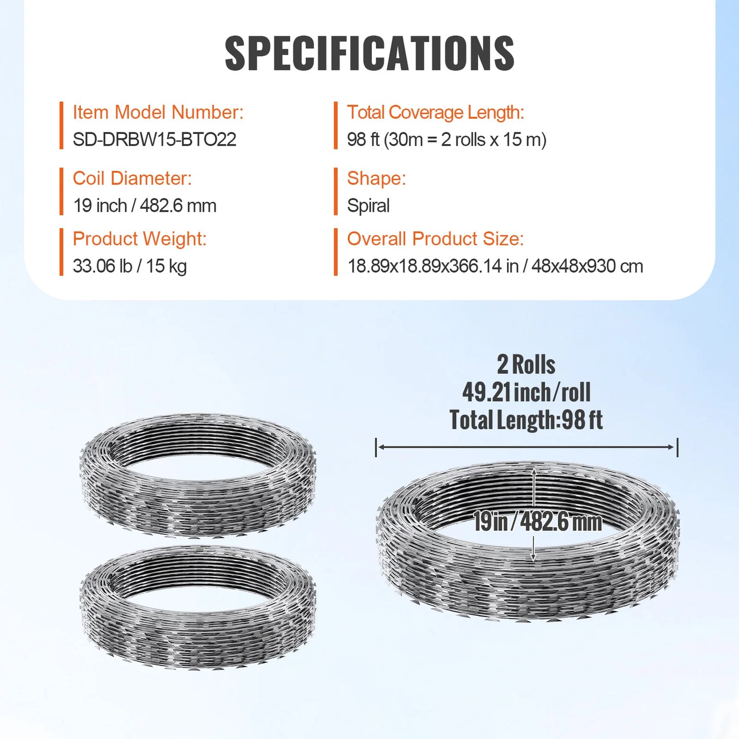 VEVOR Razor Wires  Razor Barbed Wire Razor Wire Fencing Fence Double Spiral Barbed Wire Galvanized Wire Rolls Razor for Garden