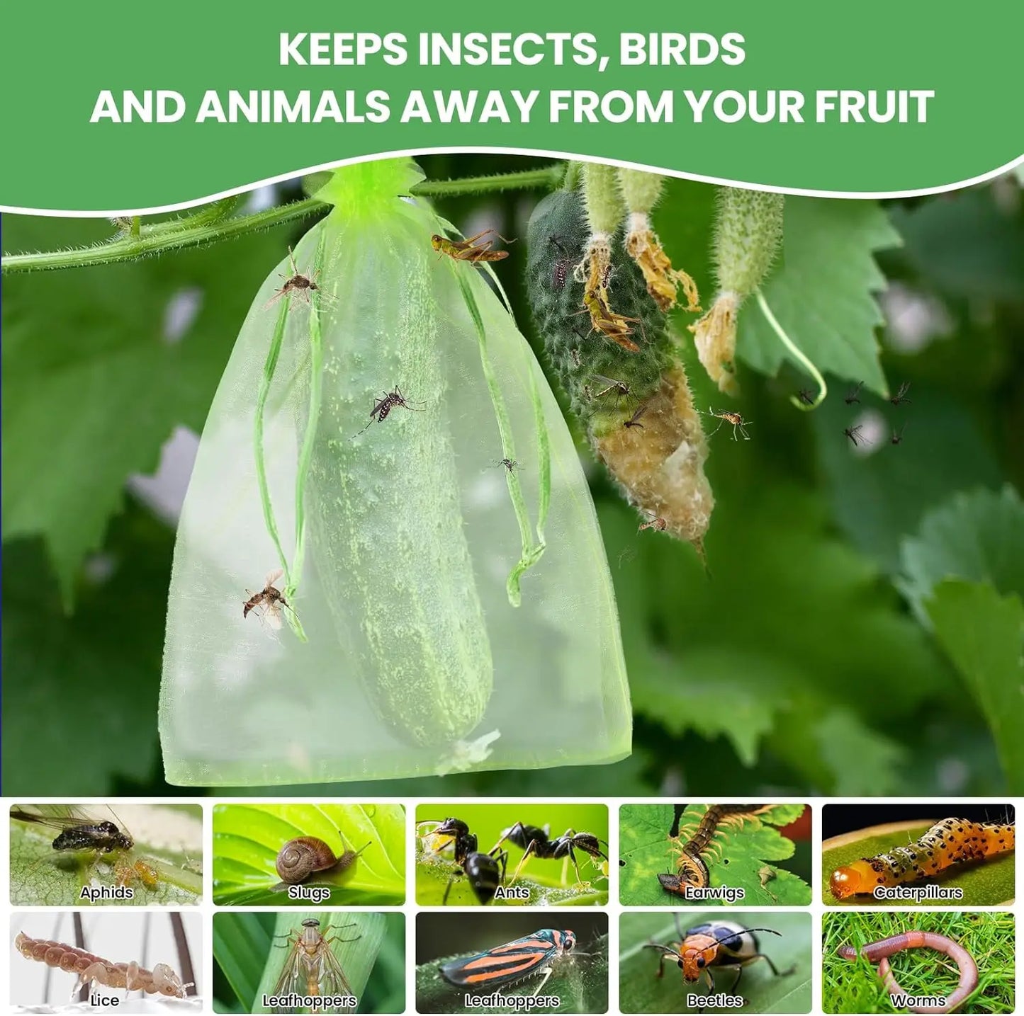 100pcs Fruit Protection Net Bags Pest Control Anti-Bird Netting Strawberry Mesh Bag Vegetable Netting Cover Gardening Tool