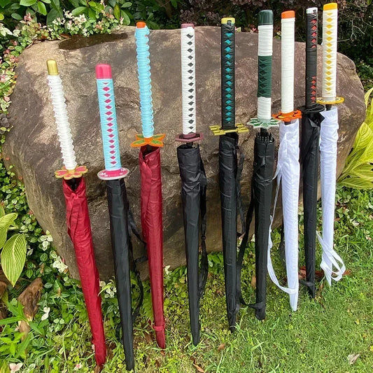 Demon Slayer Katana Anime Umbrella Ninja Long Parasol Kimetsu No Yaiba Tanjirou Cosplayer Samurai Sword Katana Handle Umbrellas