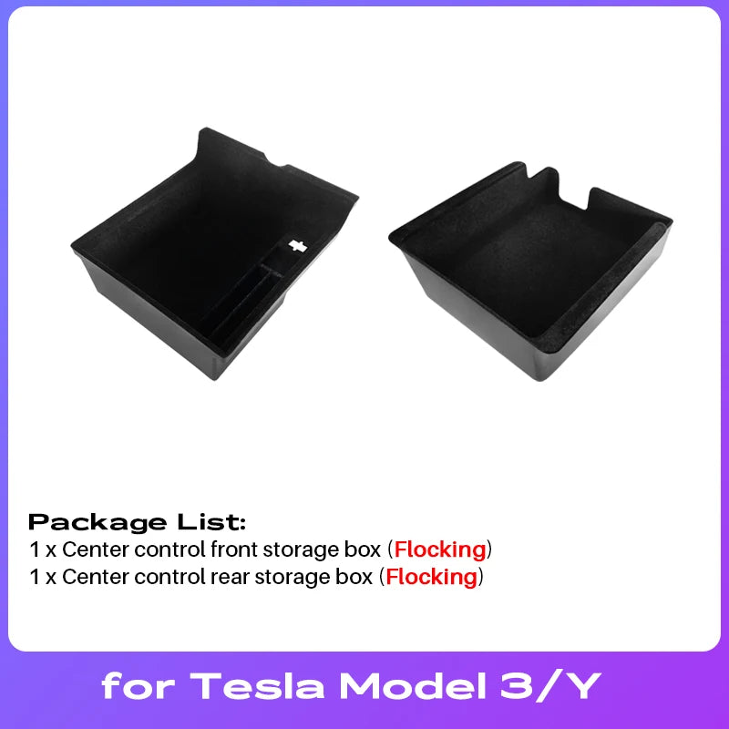 For Tesla Model Y 2020-2024 Hidden Storage Box Car Center Console Armrest Front and Rear Flocking Layer Container Slide
