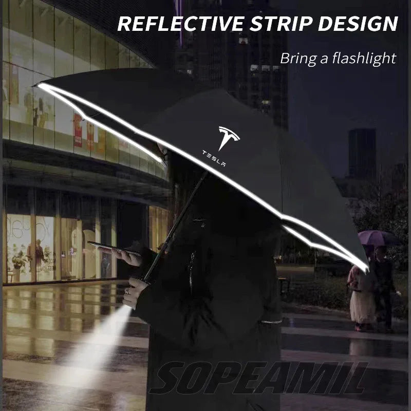 Car Led Light Automatic Folding Windproof Sunshade Umbrella For Tesla Model 3 Model Y Model S Model X Cybertruck Beast Roadster